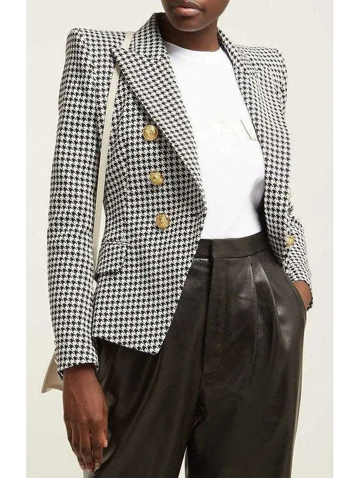 Double-Breasted Houndstooth Blazer - Jackets