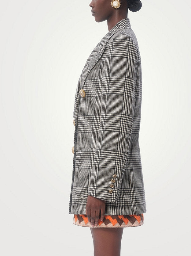Double-Breasted Houndstooth Wool Blazer - Jackets