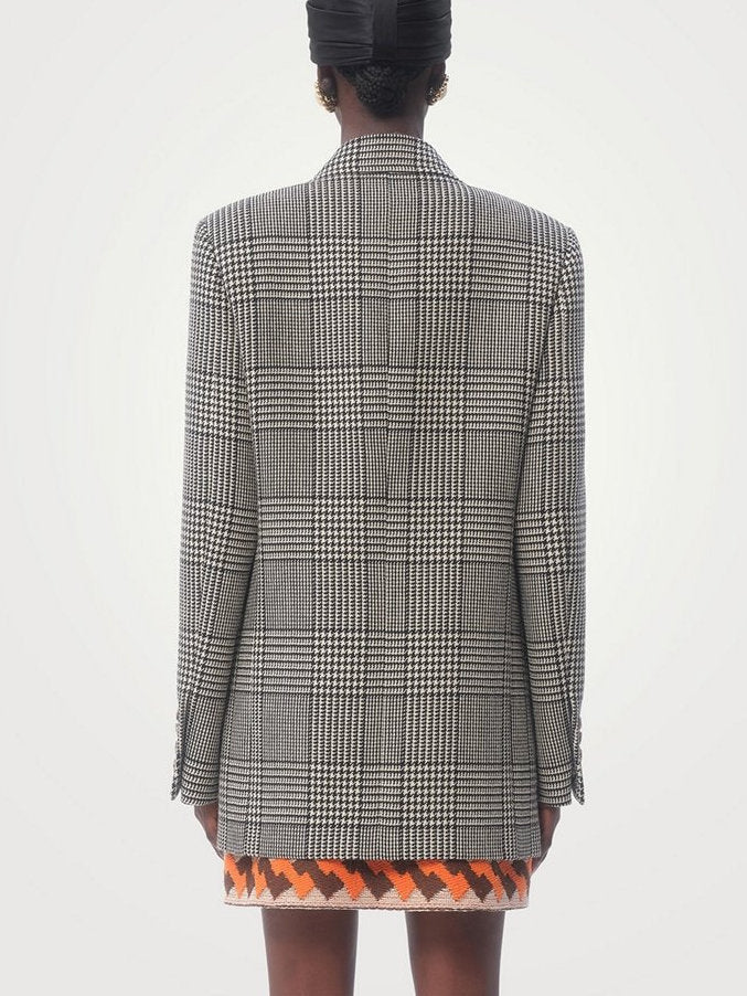 Double-Breasted Houndstooth Wool Blazer - Jackets