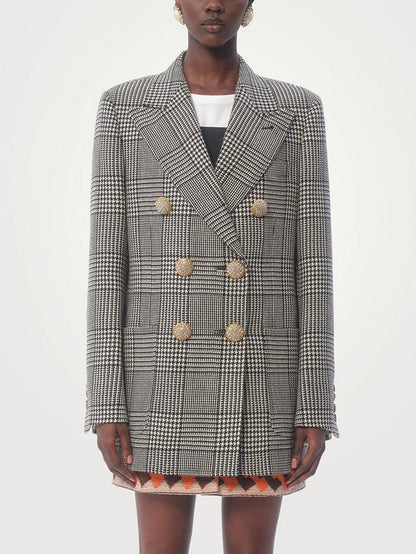 Double-Breasted Houndstooth Wool Blazer - Jackets