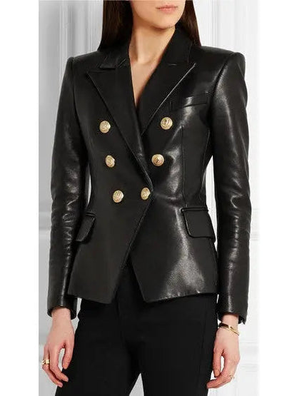 Double-Breasted Leather Blazer - Jackets