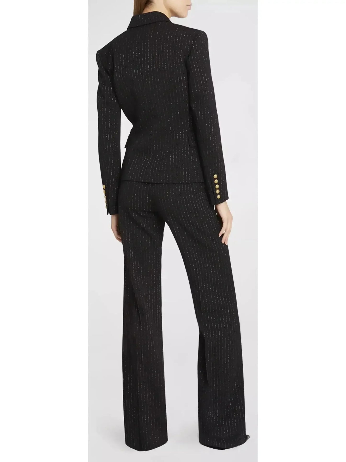 Double-Breasted Metallic Stripe Blazer Jacket - Jackets