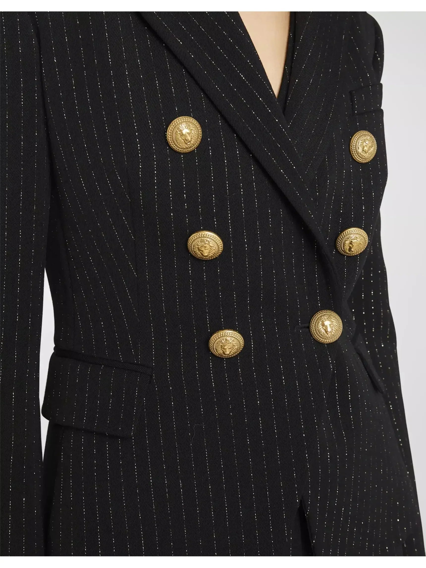 Double-Breasted Metallic Stripe Blazer Jacket - Jackets