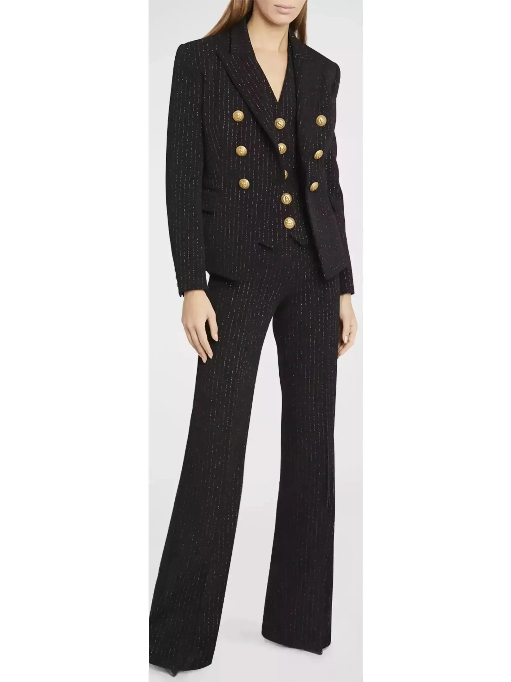 Double-Breasted Metallic Stripe Blazer Jacket - Jackets