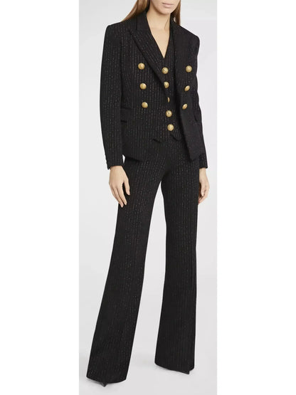 Double-Breasted Metallic Stripe Blazer Jacket - Jackets