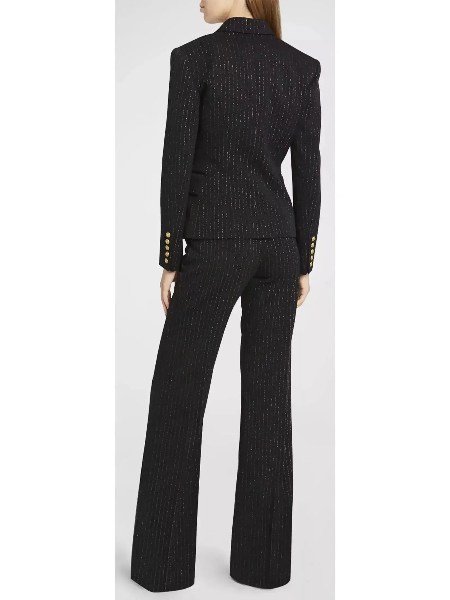 Double-Breasted Metallic Stripe Blazer Jacket - Jackets