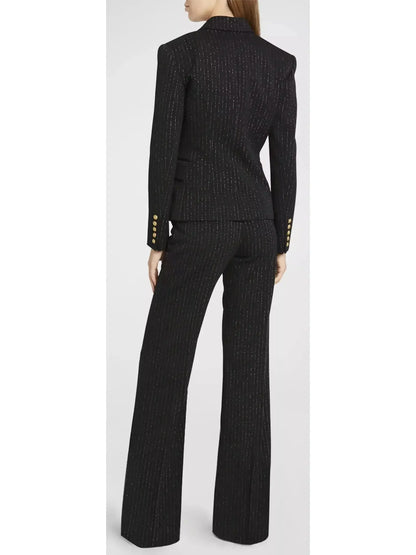 Double-Breasted Metallic Stripe Blazer Jacket - Jackets