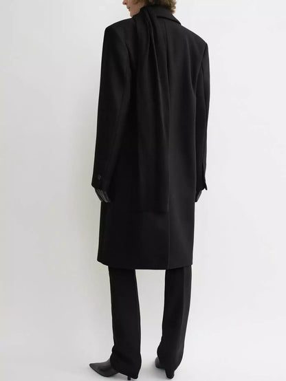 Double-Breasted Oversize Black Wool Coat - Coats