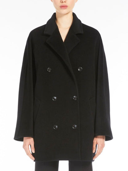 Double-Breasted Oversize Wool and Cashmere Coat in Black - Coats