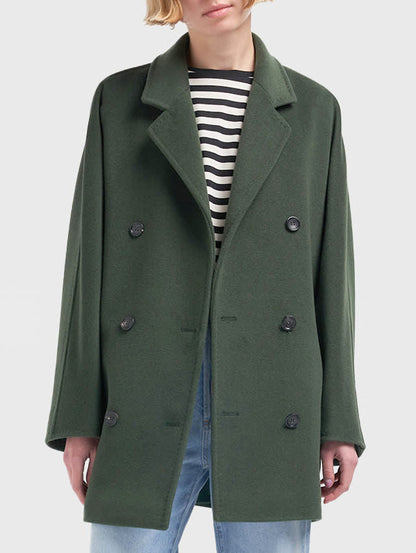 Double-Breasted Oversize Wool and Cashmere Coat in Green - Coats