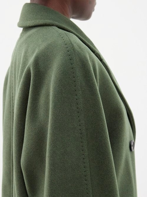 Double-Breasted Oversize Wool and Cashmere Coat in Green - Coats