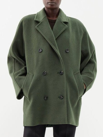 Double-Breasted Oversize Wool and Cashmere Coat in Green - Coats