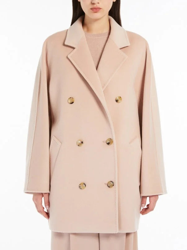 Double-Breasted Oversize Wool and Cashmere Coat in Powder Pink - Coats