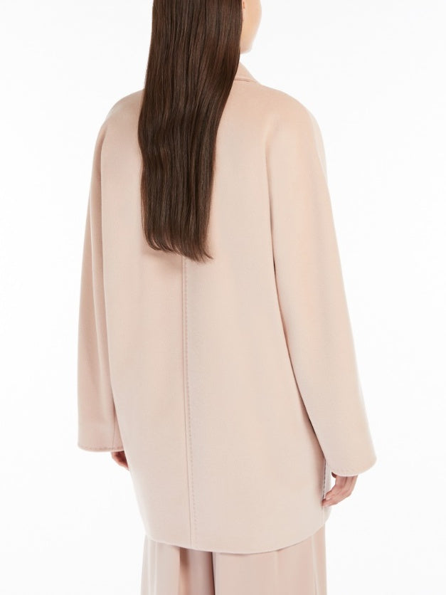 Double-Breasted Oversize Wool and Cashmere Coat in Powder Pink - Coats