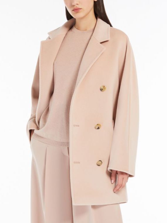 Double-Breasted Oversize Wool and Cashmere Coat in Powder Pink - Coats