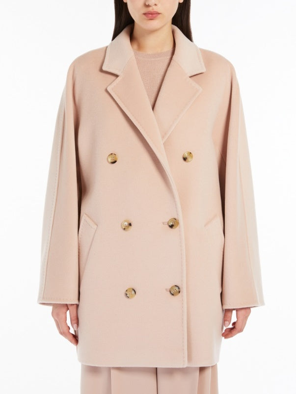 Double-Breasted Oversize Wool and Cashmere Coat in Powder Pink - Coats