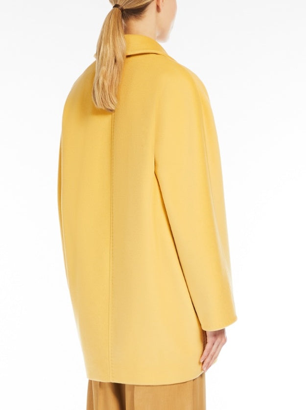 Double-Breasted Oversize Wool and Cashmere Coat in Yellow - Coats