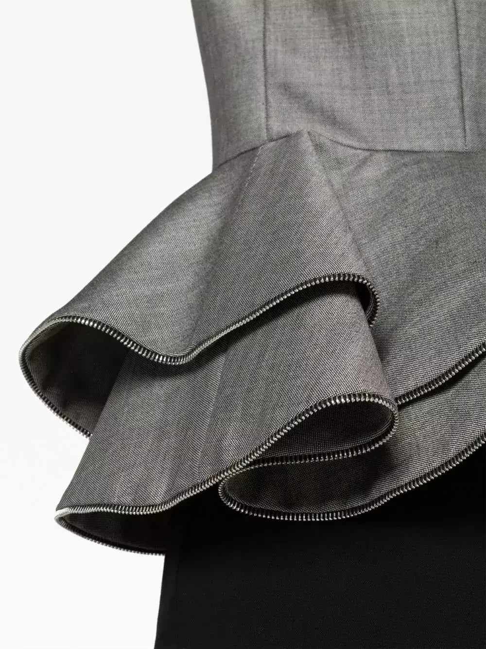 Double-Breasted Peplum Blazer in Gray with Zipper Trim - Jackets