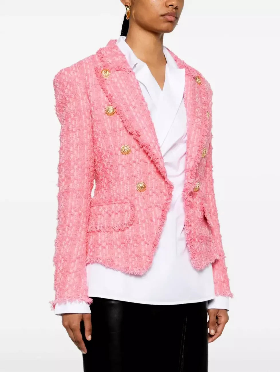 Double-Breasted Pink Tweed Jacket - Jackets