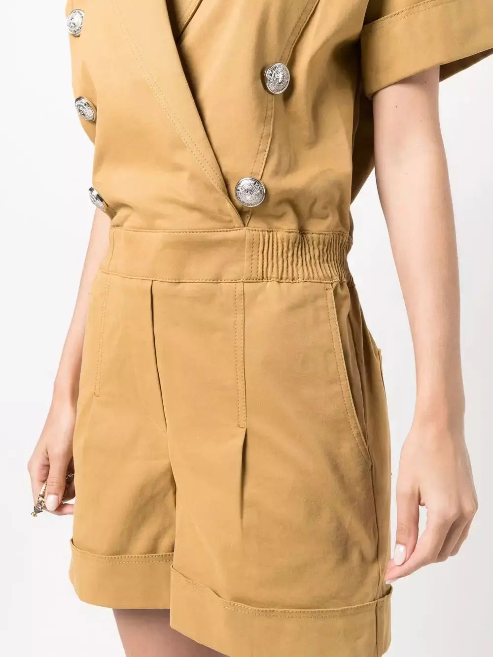 Double-Breasted Short Cotton Jumpsuit - Suits & Sets