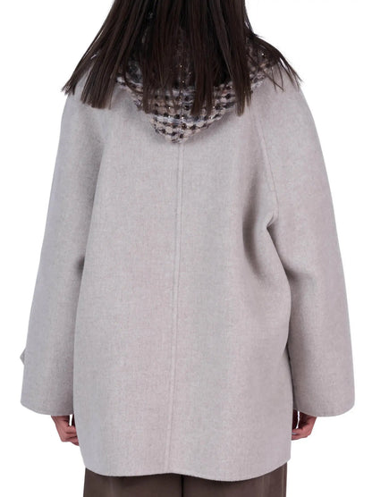 Double-Breasted Short Peacoat in Grey - Coats