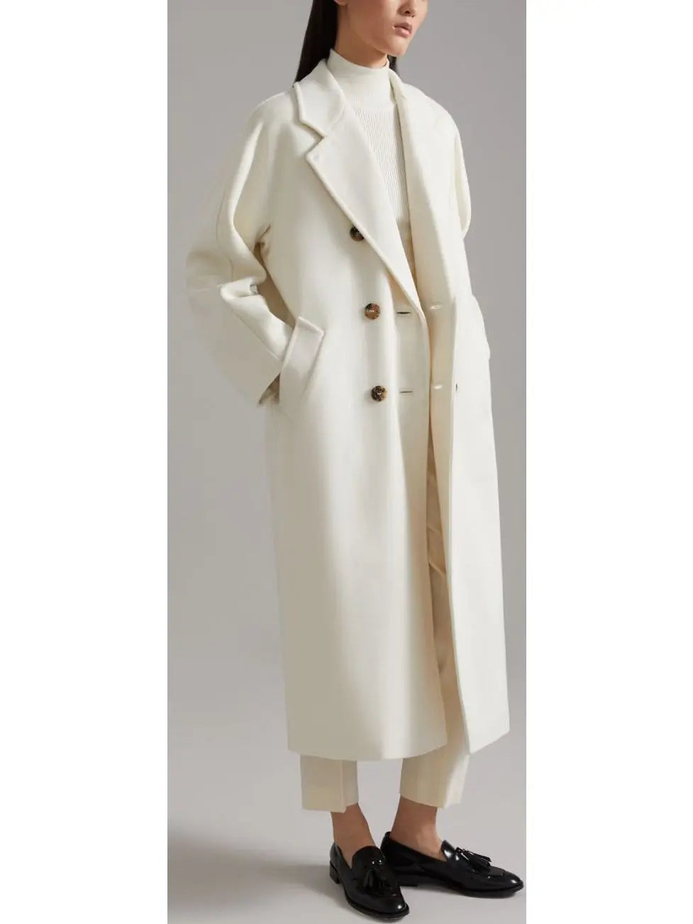 Double-Breasted Wool and Cashmere-blend Coat White - Coats