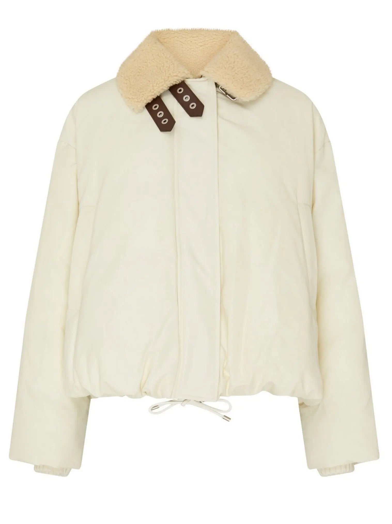 Double Leather-Buckled Shearling-Trim Cotton Padded Cream Jacket - Jackets