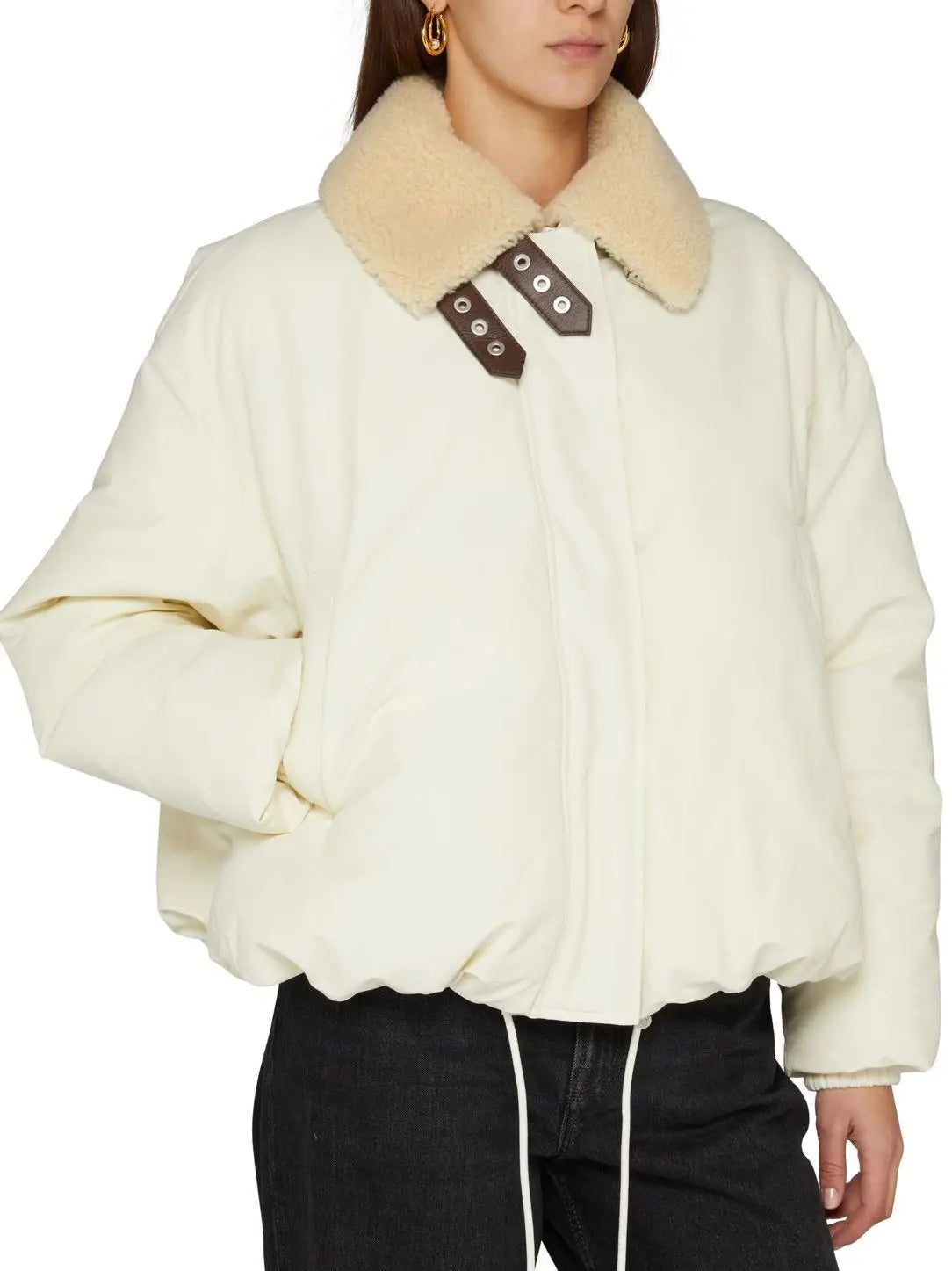 Double Leather-Buckled Shearling-Trim Cotton Padded Cream Jacket - Jackets