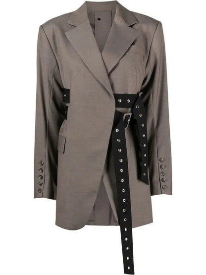 Double Side Belted Blazer in Brown - Jackets