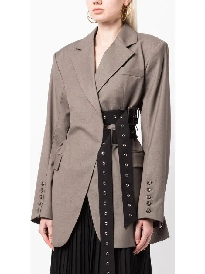 Double Side Belted Blazer in Brown - Jackets