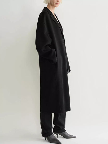 Double-Sided Long Oversize Wool Coat in Black - Coats