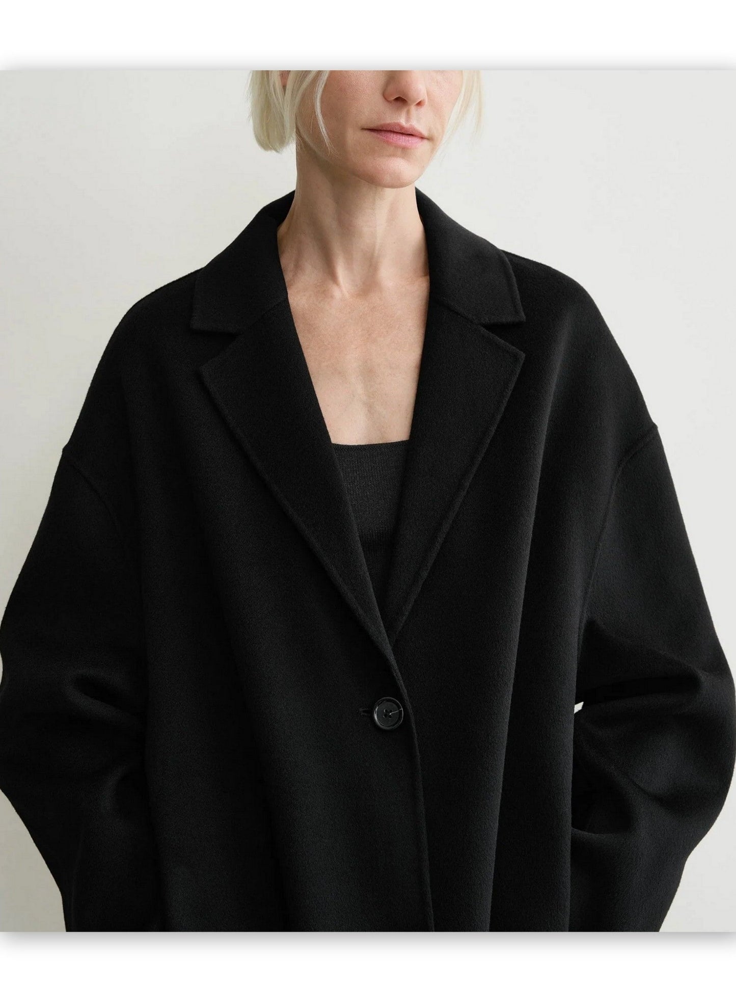 Double-Sided Long Oversize Wool Coat in Black - Coats