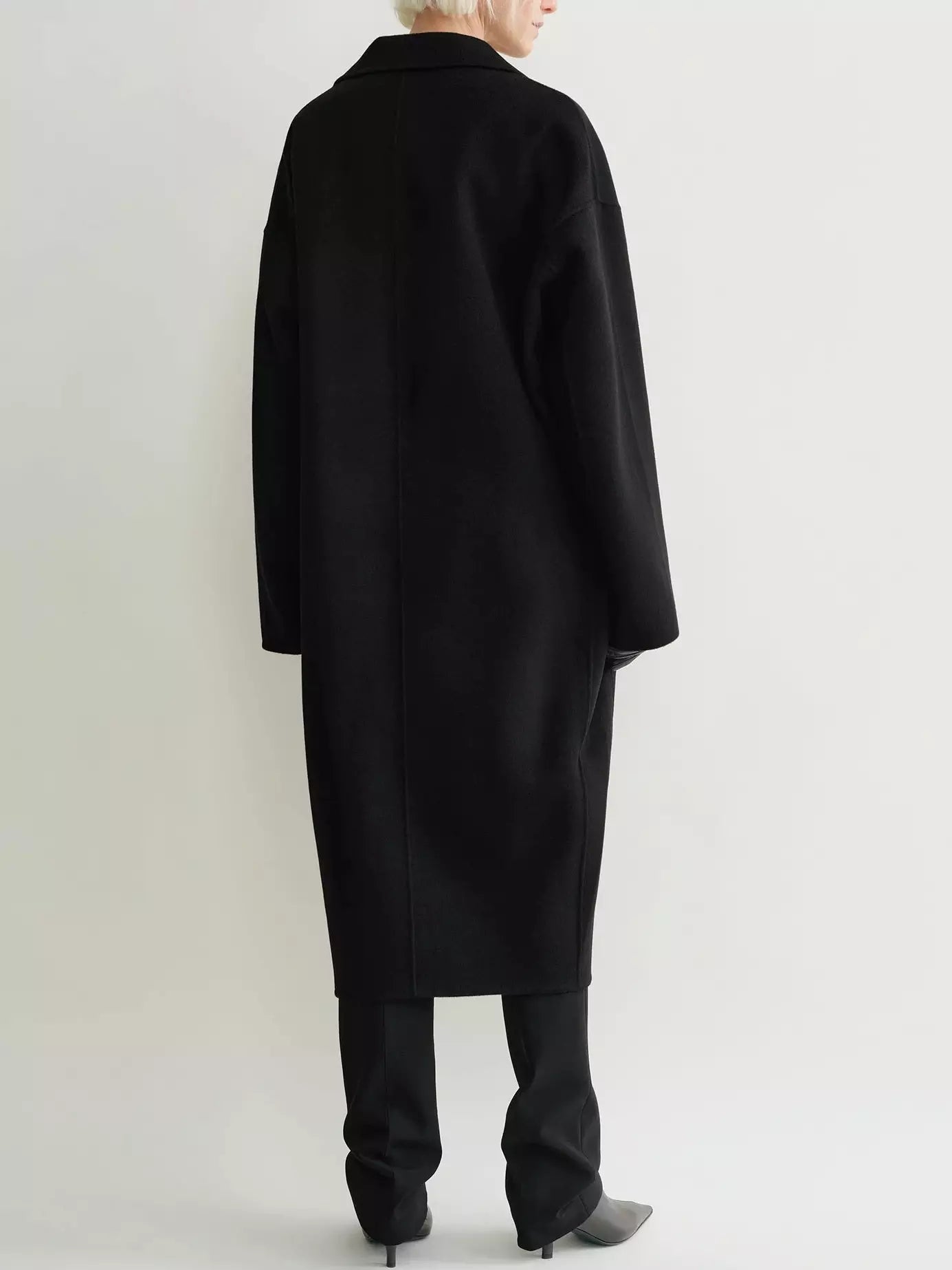 Double-Sided Long Oversize Wool Coat in Black - Coats