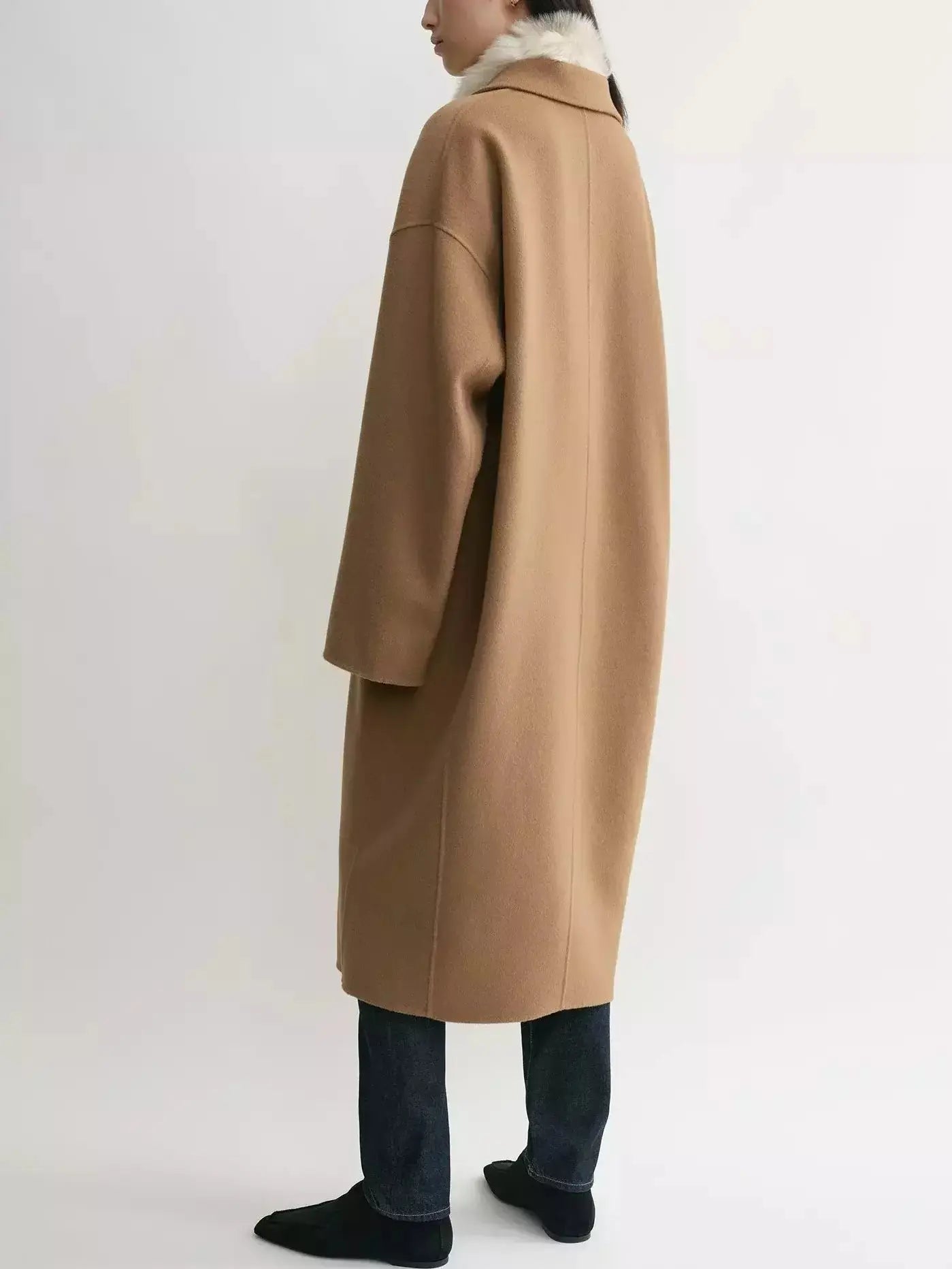 Double-Sided Long Oversize Wool Coat in Camel - Coats