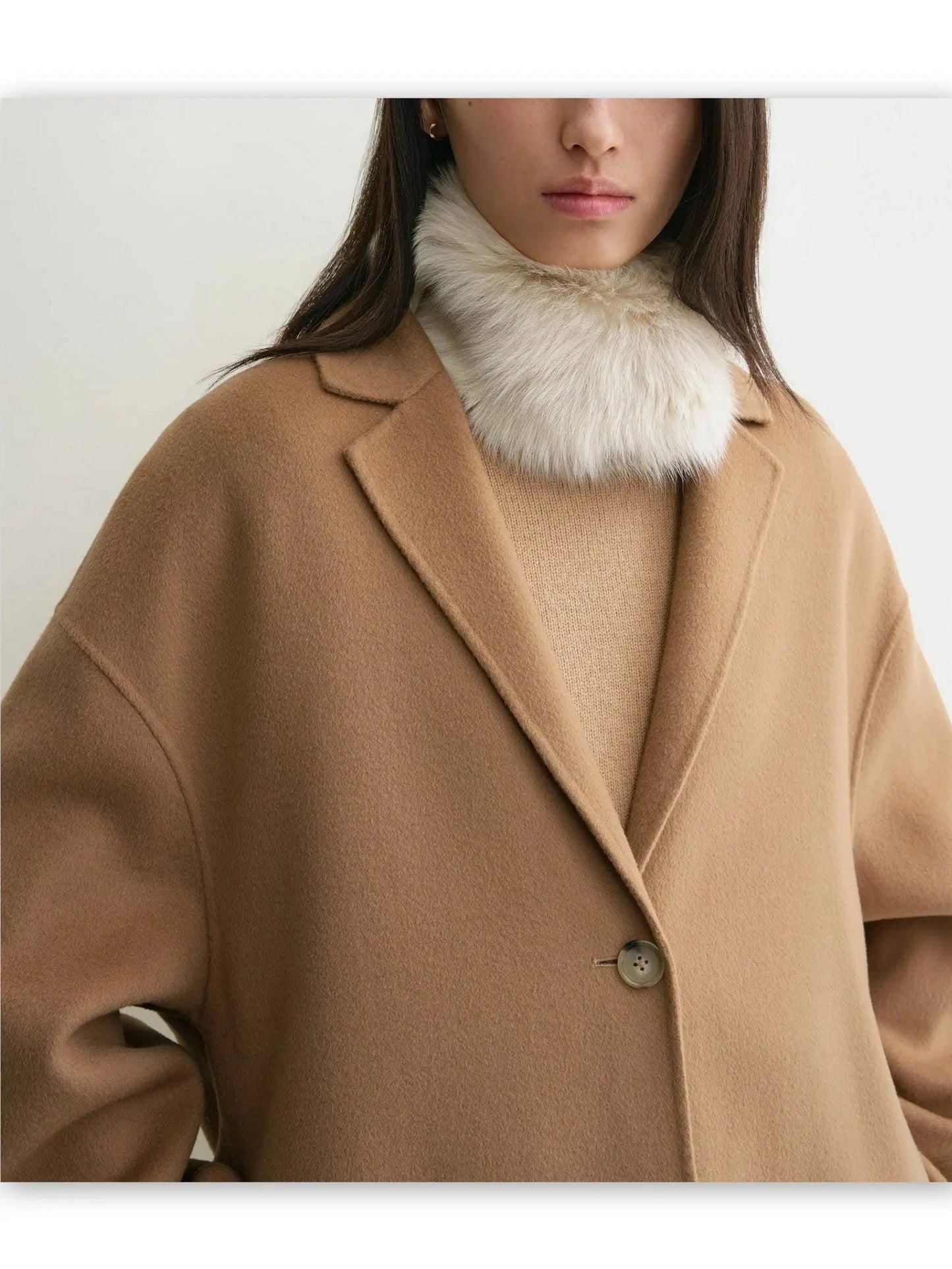 Double-Sided Long Oversize Wool Coat in Camel - Coats