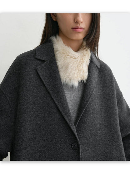 Double-Sided Long Oversize Wool Coat in Grey - Coats