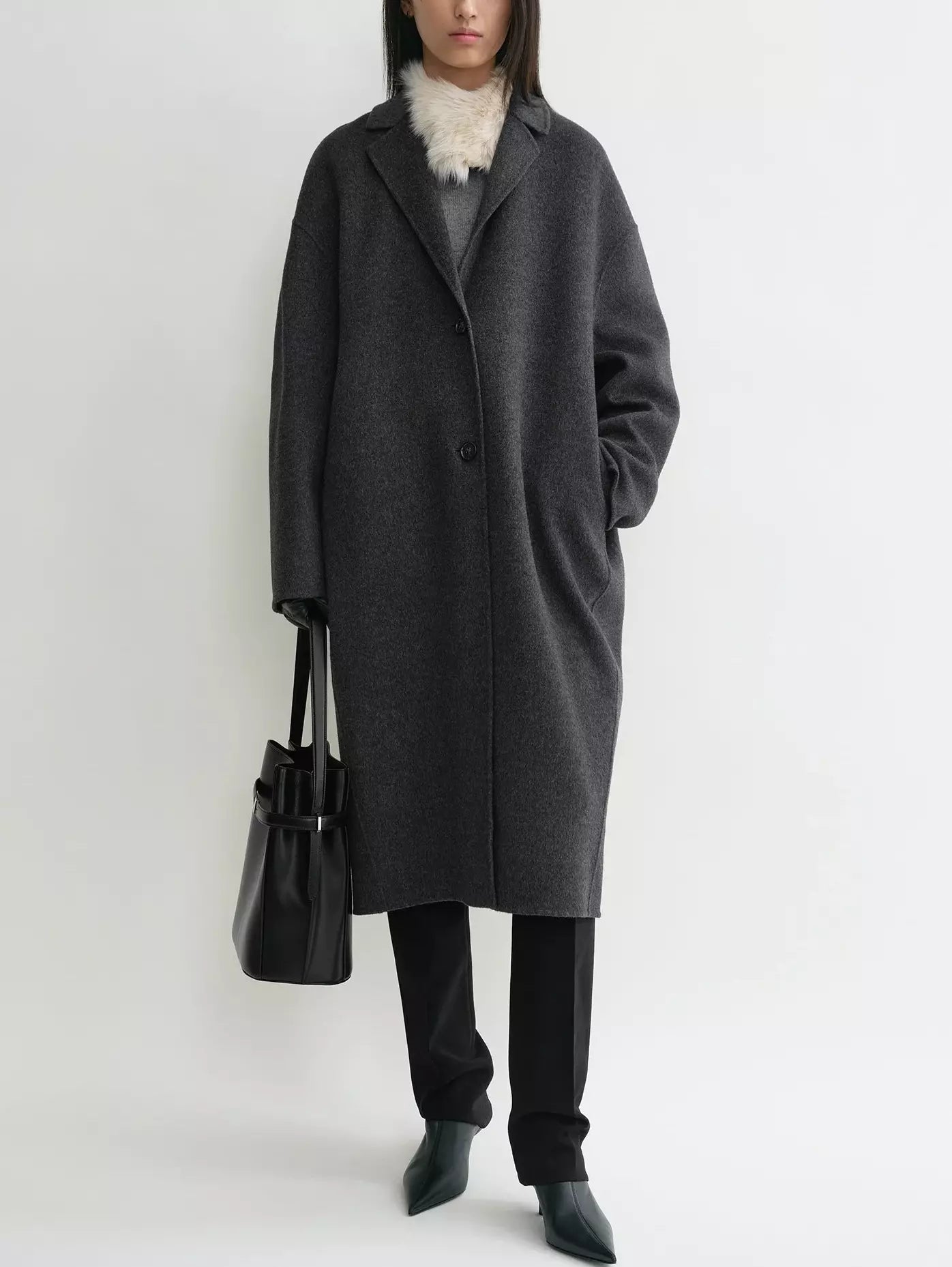 Double-Sided Long Oversize Wool Coat in Grey - Coats