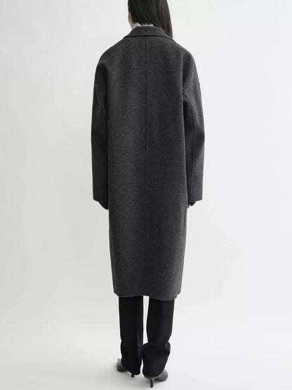 Double-Sided Long Oversize Wool Coat in Grey - Coats