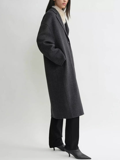 Double-Sided Long Oversize Wool Coat in Grey - Coats