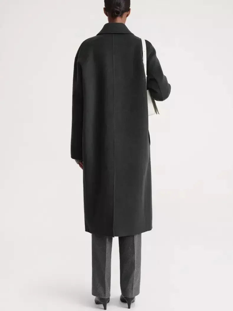 Double-Sided Single Breasted Wool Cashmere Car Coat in Dark Grey - Coats