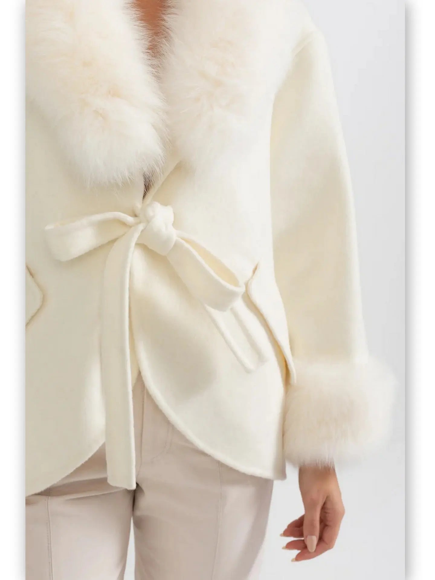 Double-Sided Wool Cashmere Jacket with Oversized Fur Collar - Jackets