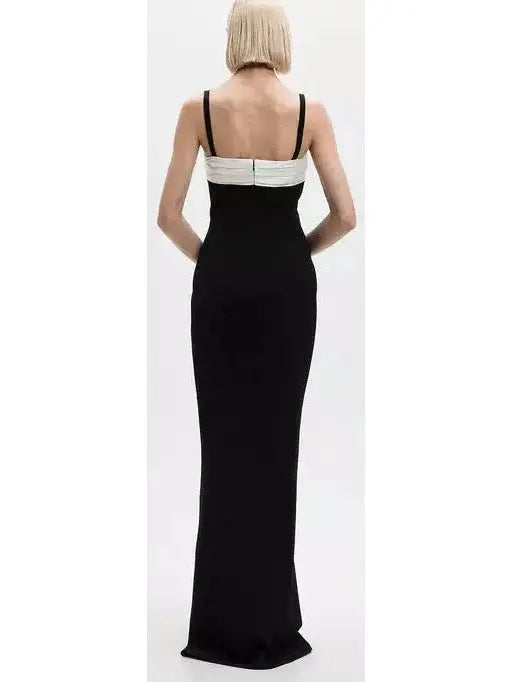 Draped Black and White Crepe Gown - Dresses