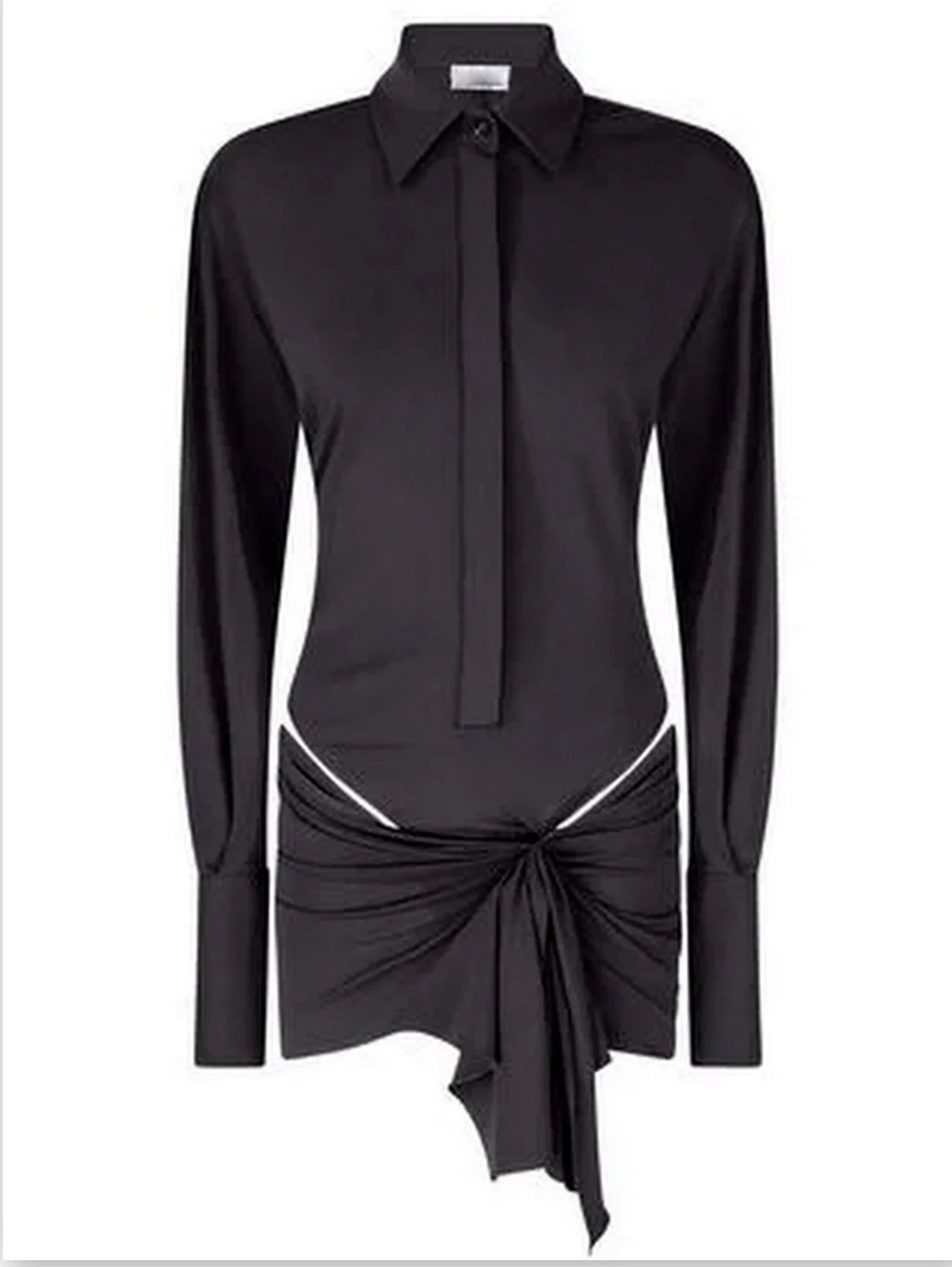 Draped Cut-Out Black Mini Shirt Dress - Dresses