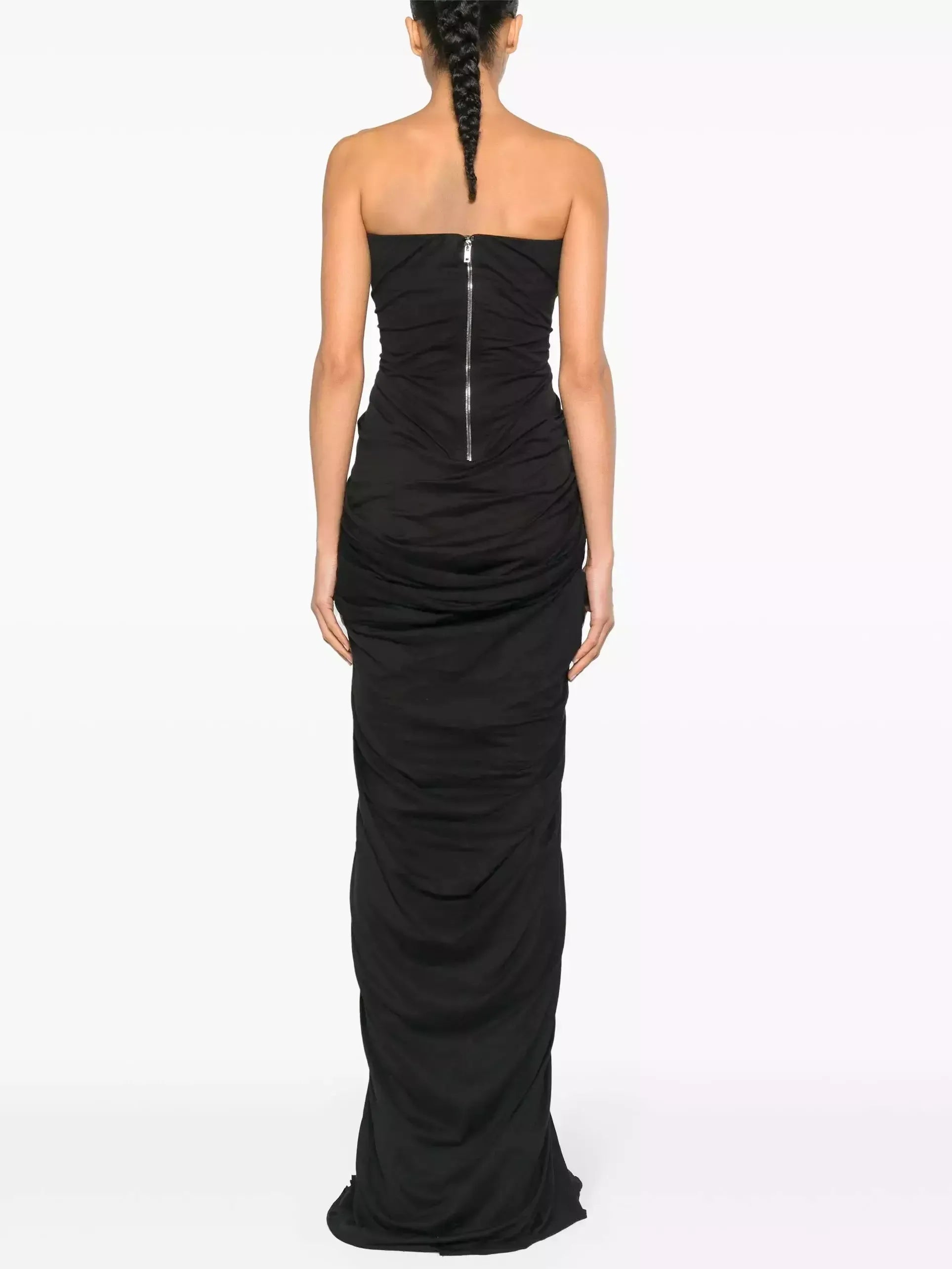 Draped Gathered Strapless Gown in Black - Dresses