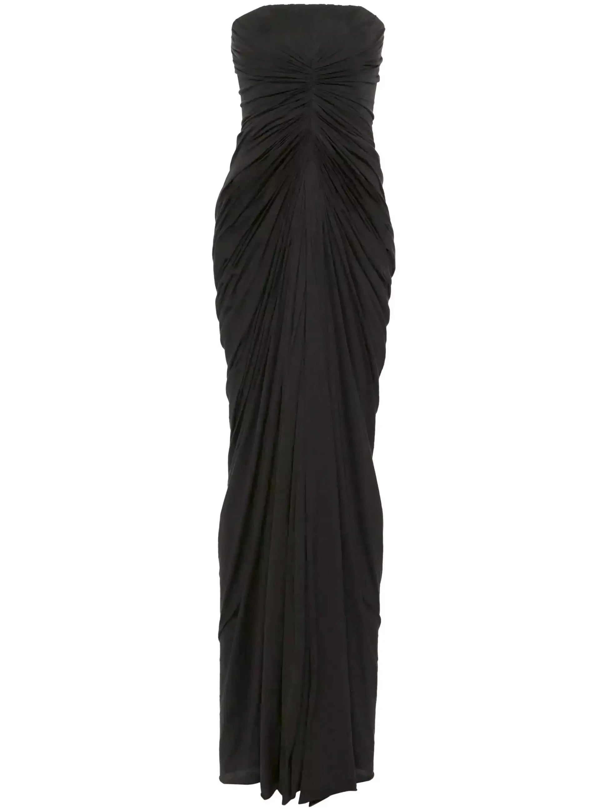 Draped Gathered Strapless Gown in Black - Dresses