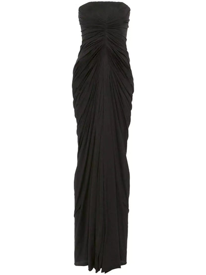 Draped Gathered Strapless Gown in Black - Dresses