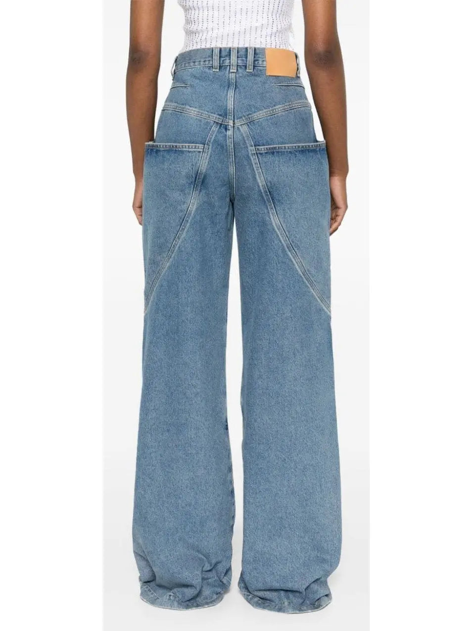 Draped Knee Washed Denim Wide-Leg Jeans - Jeans & Pants