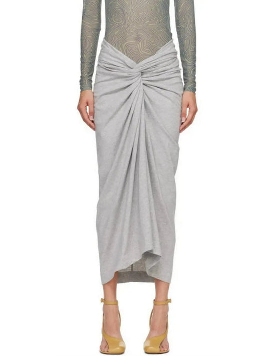 Draped Knotted Jersey Midi Skirt - Skirts