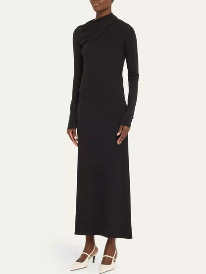 Draped Long Jersey Dress in Black - Dresses