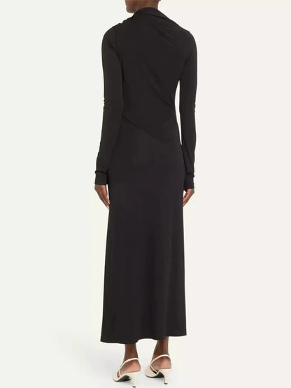 Draped Long Jersey Dress in Black - Dresses